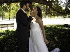 Couple sharing a champagne toast outside Perth Marriage Office